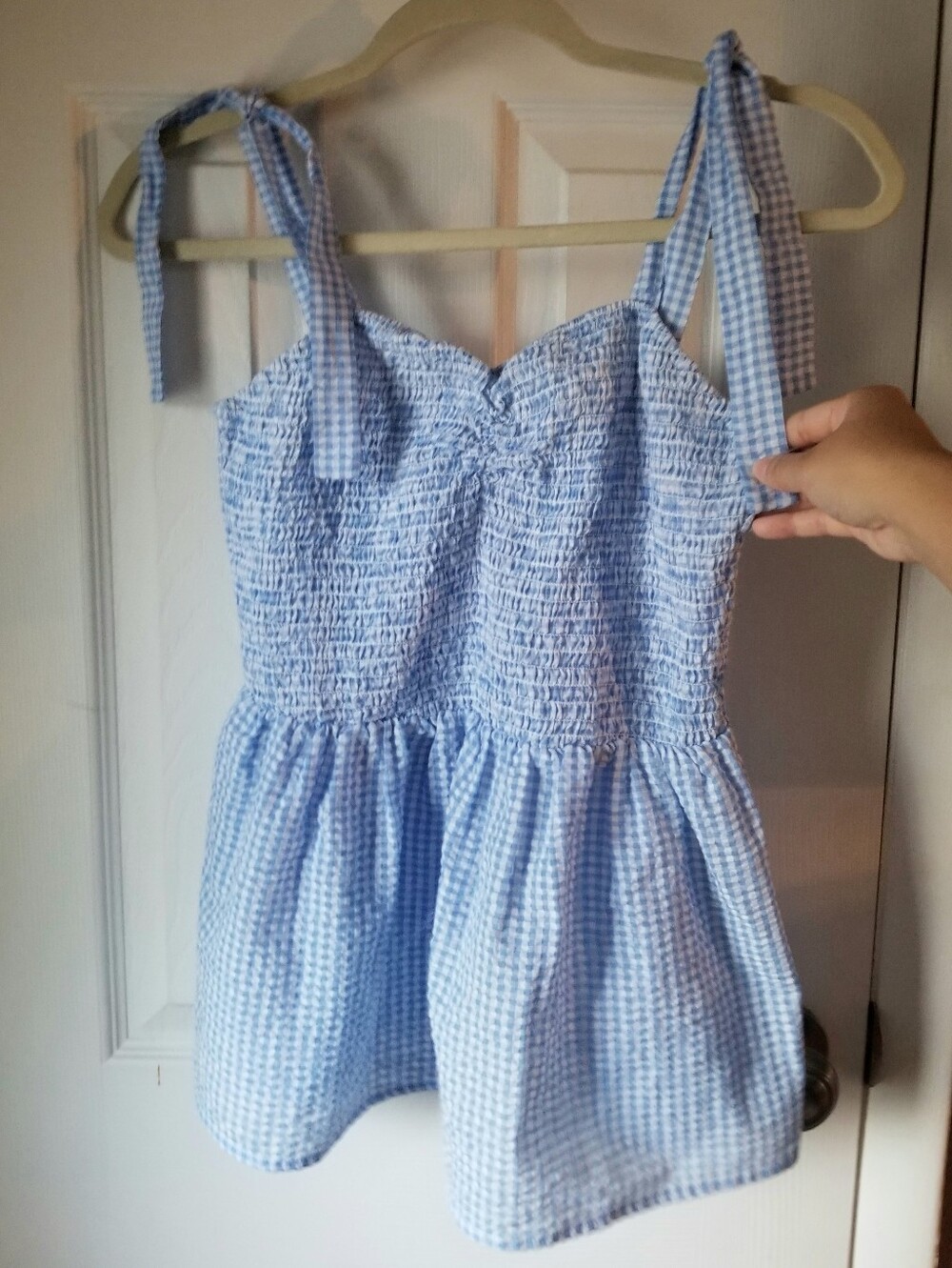 ❗Unique Vintage Gingham Blue White Babydoll Top Large❗